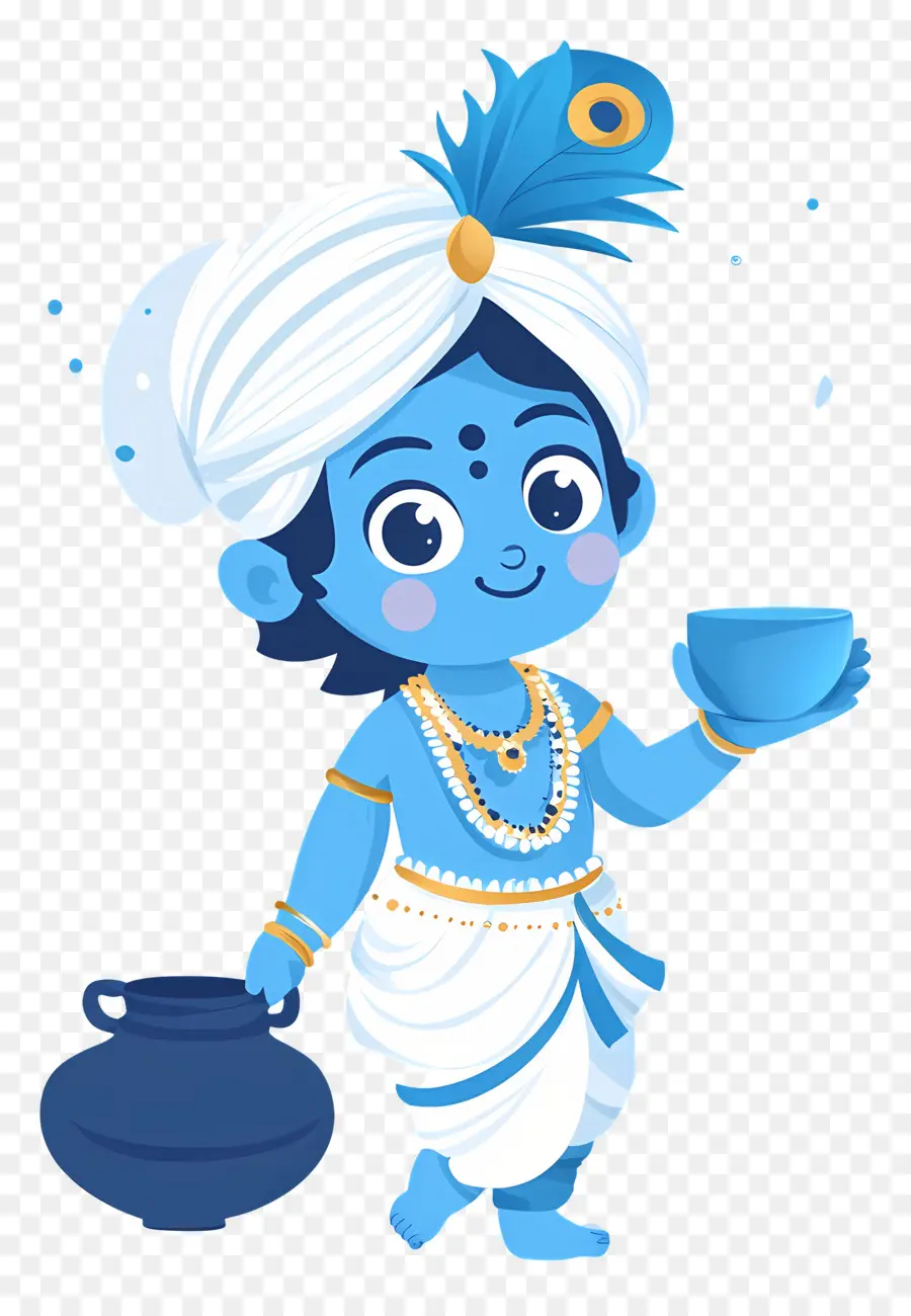 Krishna Janmashtami，Anak Biru Dengan Pot Dan Piala PNG