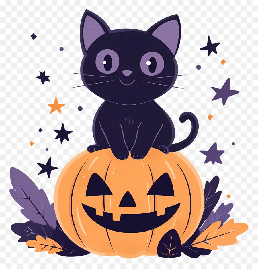 Kucing Hitam Halloween，Kucing Hitam Di Labu PNG