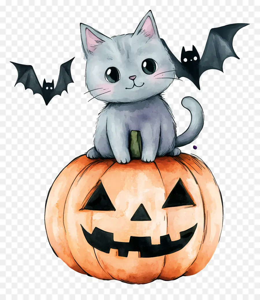 Kucing Halloween，Kucing Di Labu PNG