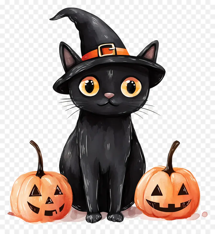 Kucing Hitam Halloween，Kucing Hitam Dengan Labu PNG