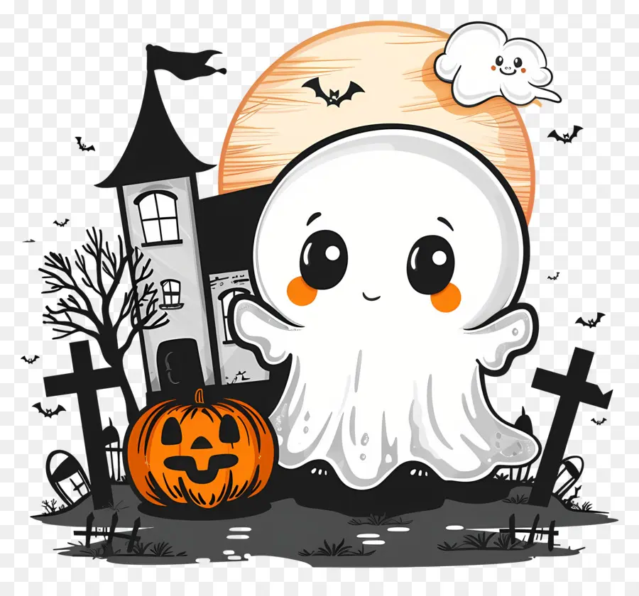 Hantu Halloween，Hantu Dengan Labu PNG