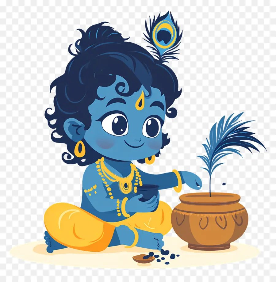 Krishna Janmashtami，Anak Biru Dengan Pot PNG