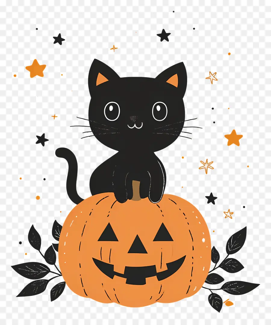 Kucing Hitam Halloween，Kucing Hitam Di Labu PNG