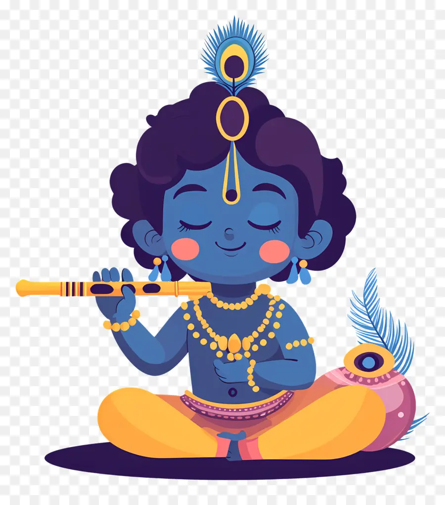 Krishna Janmashtami，Bocah Biru Dengan Seruling PNG