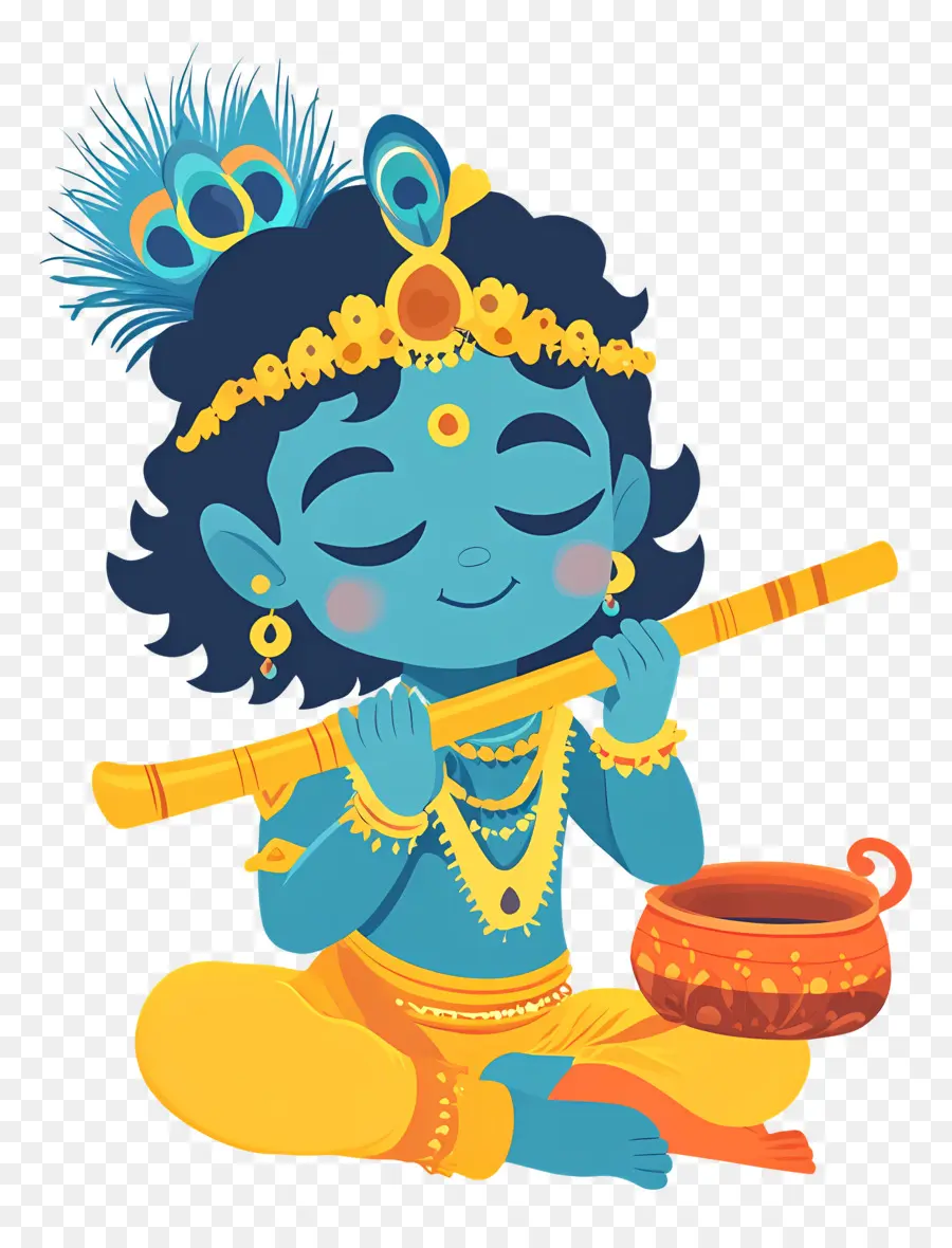 Krishna Janmashtami，Bocah Biru Dengan Seruling PNG