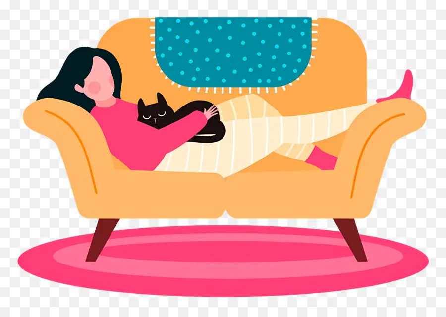 Hari Malas，Wanita Bersantai Di Sofa Dengan Kucing PNG