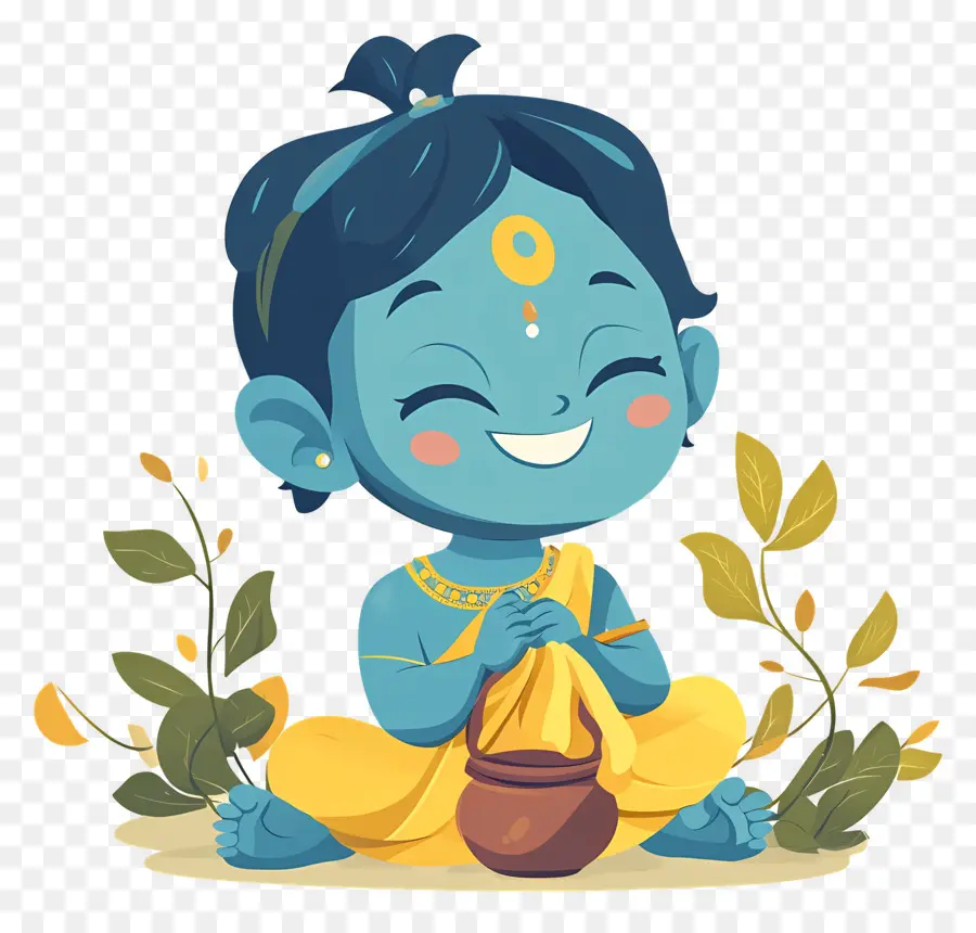 Krishna Janmashtami，Karakter Kartun Biru PNG