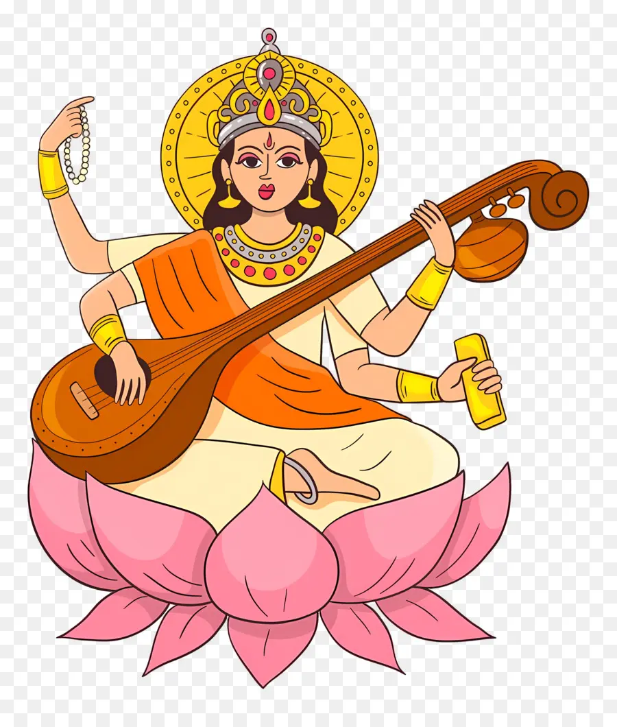 Saraswati，Dewi Dengan Veena PNG