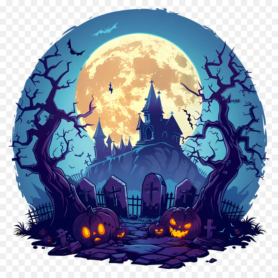 Bulan Purnama Halloween，Rumah Berhantu PNG