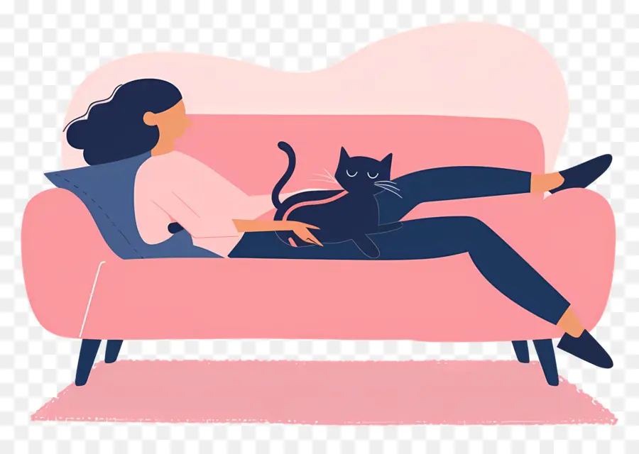 Bersantai Di Sofa，Wanita Dengan Kucing PNG