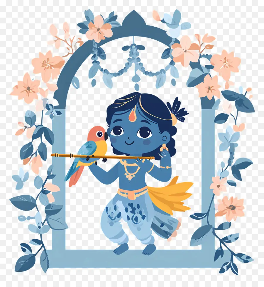 Krishna Janmashtami，Krishna Dengan Seruling PNG