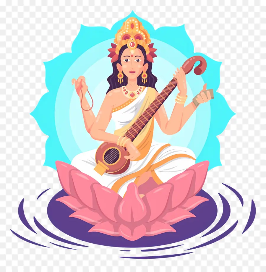 Saraswati，Dewi Di Teratai PNG