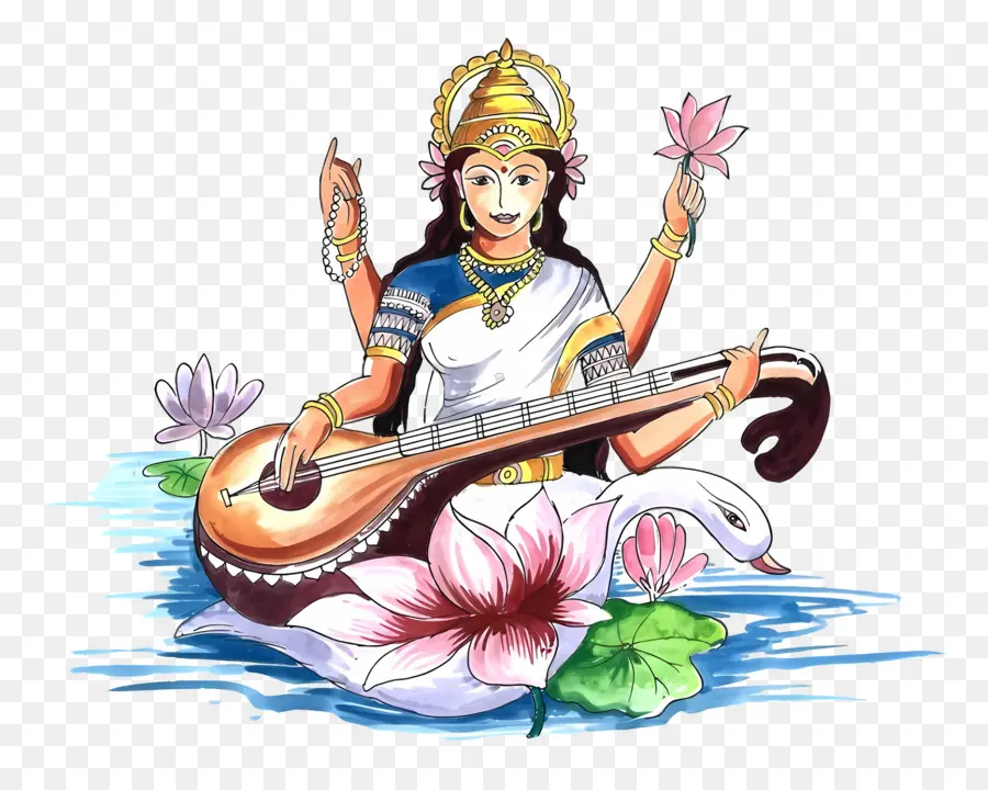 Saraswati，Dewi Dengan Veena PNG