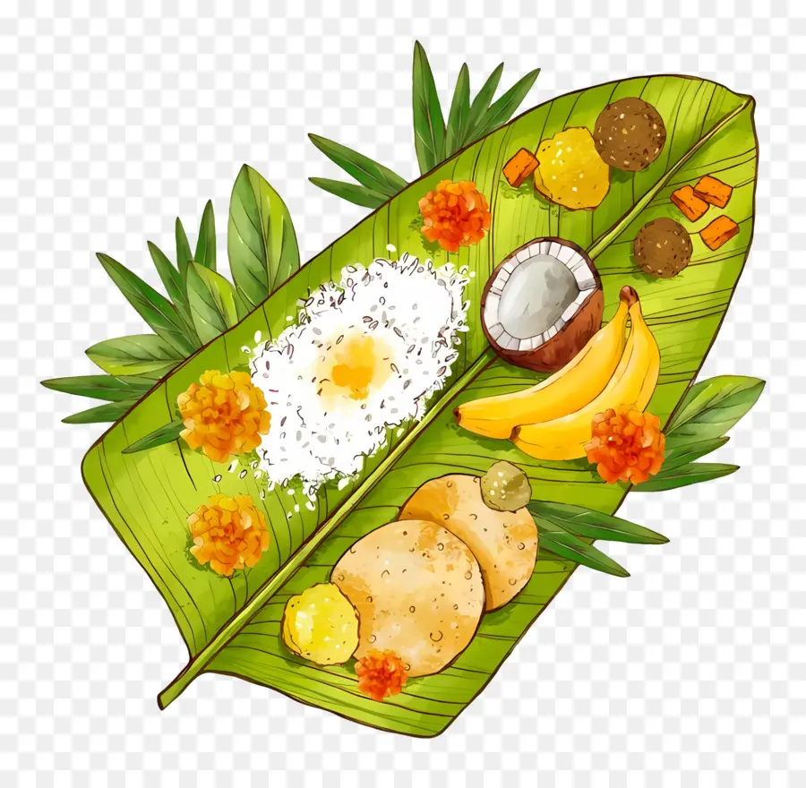 Selamat Onam，Makanan Daun Pisang PNG