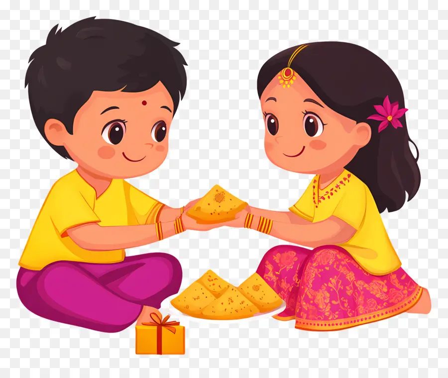 Selamat Raksha Bandhan，Anak Anak Berbagi Makanan PNG