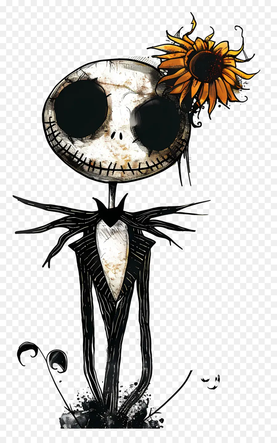 Jack Skellington，Kerangka Dengan Bunga Matahari PNG