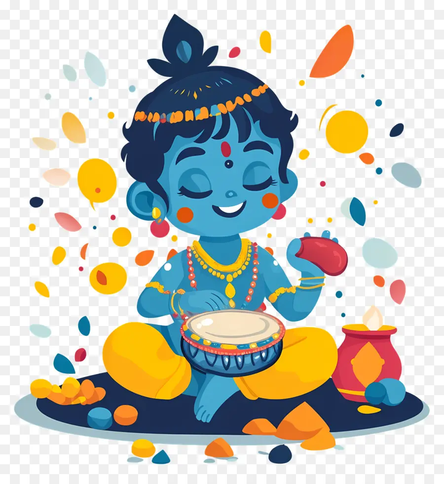 Krishna Janmashtami，Anak Biru Bermain Drum PNG