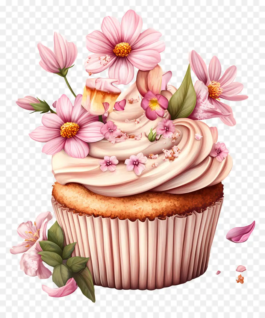 Kue Ulang Tahun，Cupcake Dengan Bunga PNG