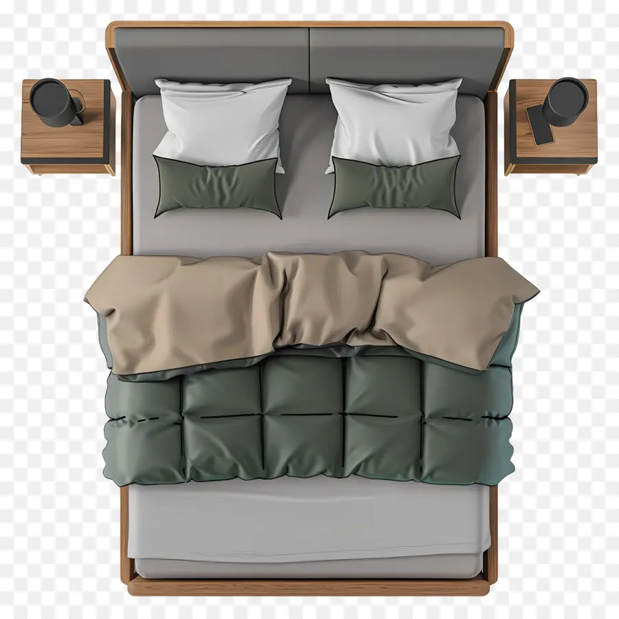 Pemandangan Atas Tempat Tidur，Tempat Tidur Dengan Nightstand PNG