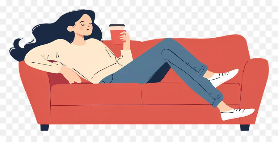 Minum Kopi，Wanita Di Sofa PNG