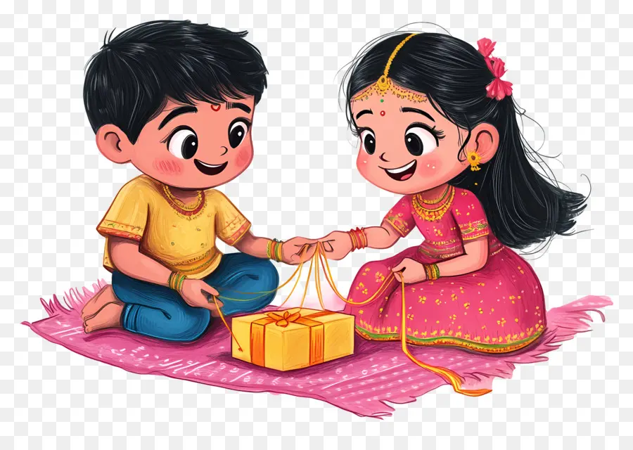 Selamat Raksha Bandhan，Anak Anak Dengan Hadiah PNG