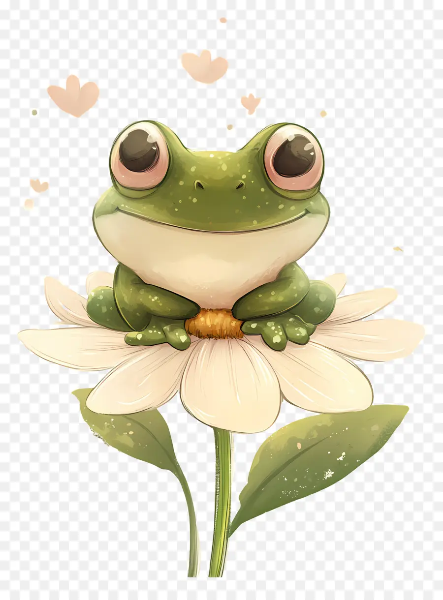 Katak Kawaii，Katak Di Bunga PNG