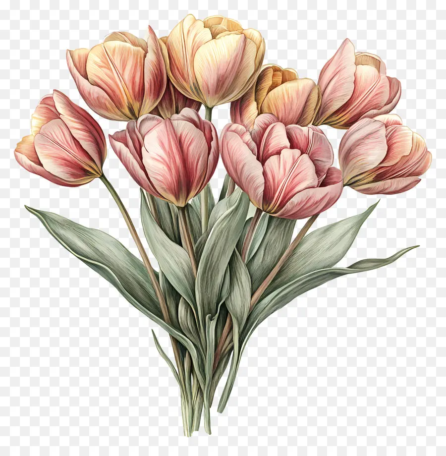 Buket Tulip，Tulip Merah Muda PNG