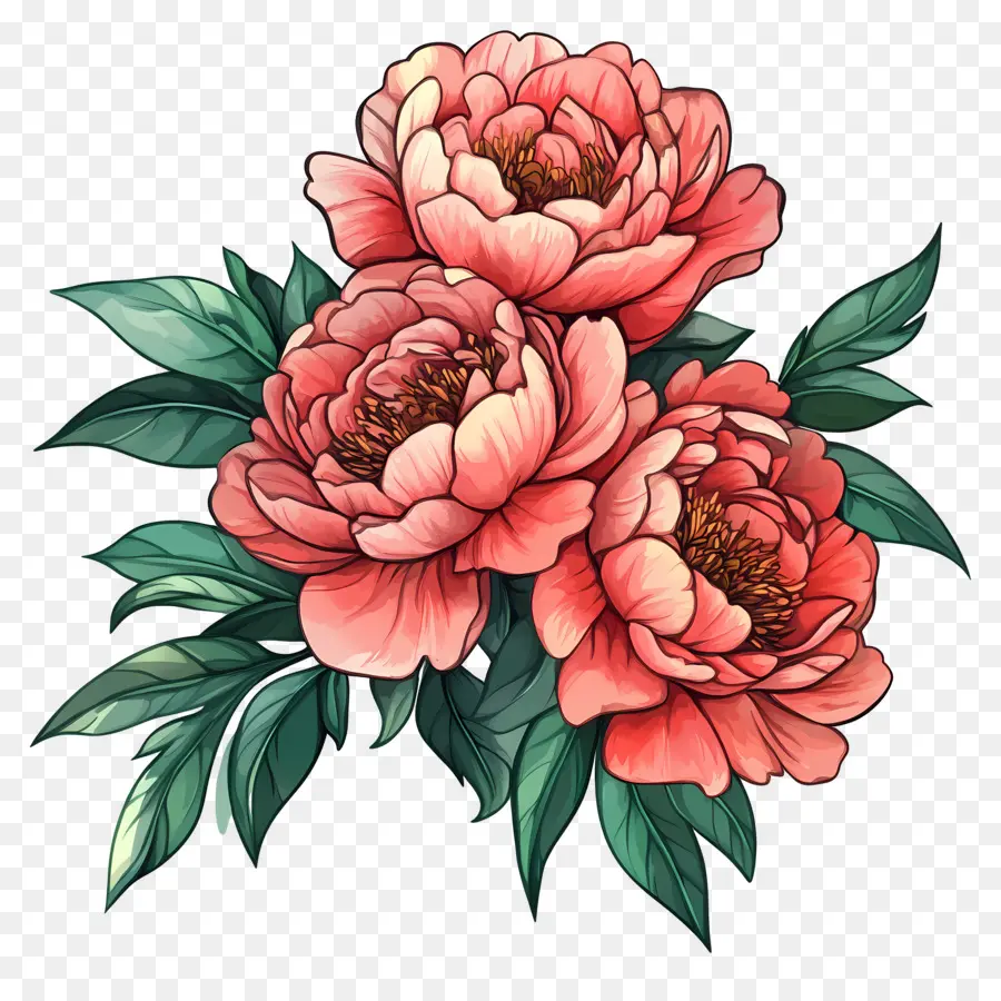 Buket Peony，Bunga Peoni PNG