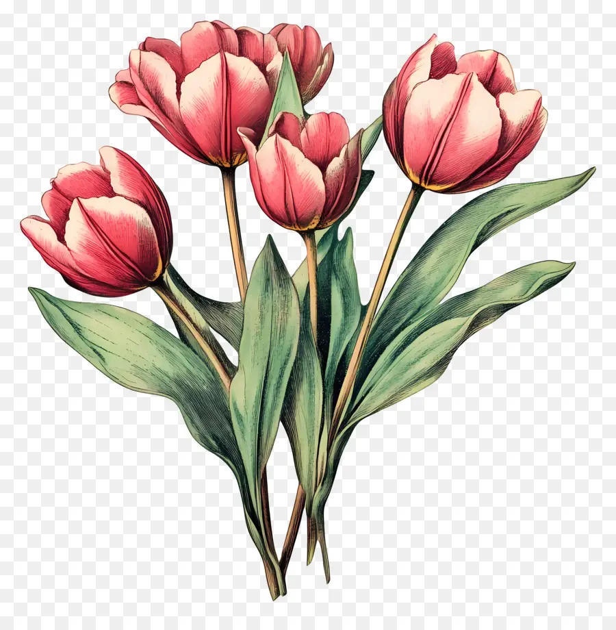 Buket Tulip，Tulip Merah Muda PNG