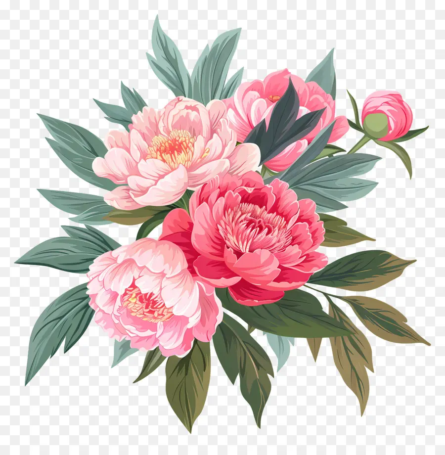 Buket Peony，Bunga Peoni PNG