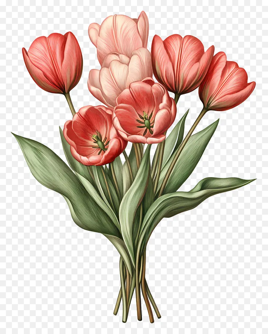 Buket Tulip，Tulip Merah Muda PNG