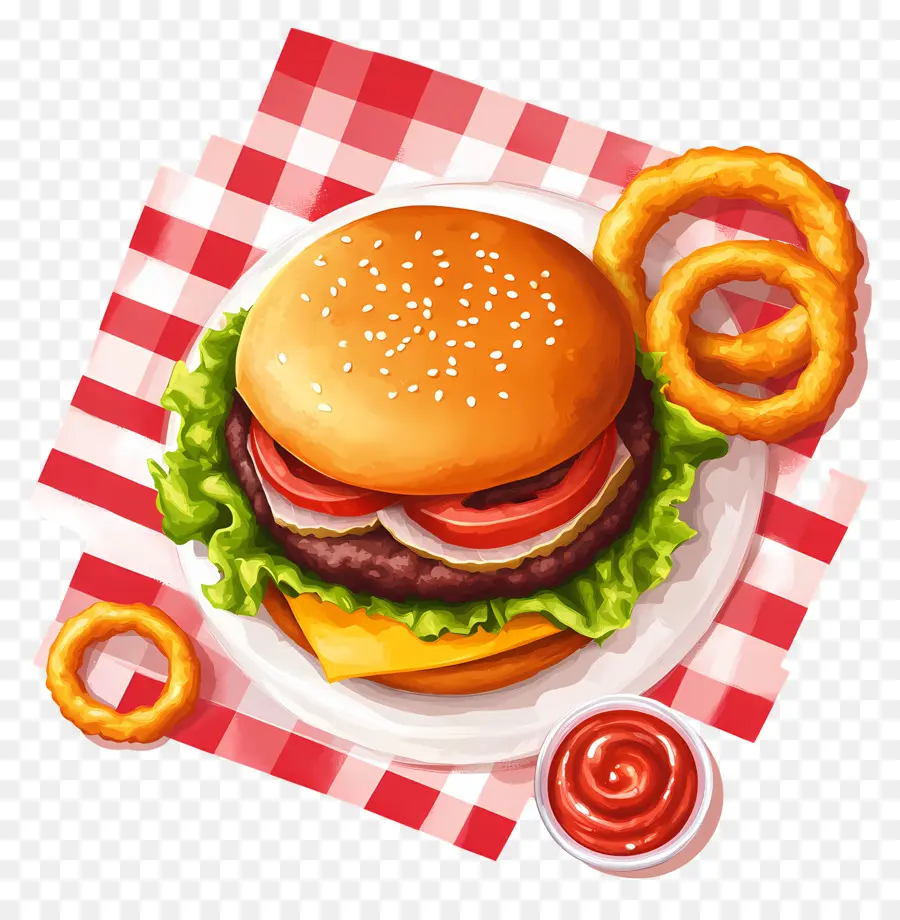 Burger Amerika，Burger Dan Cincin Bawang PNG