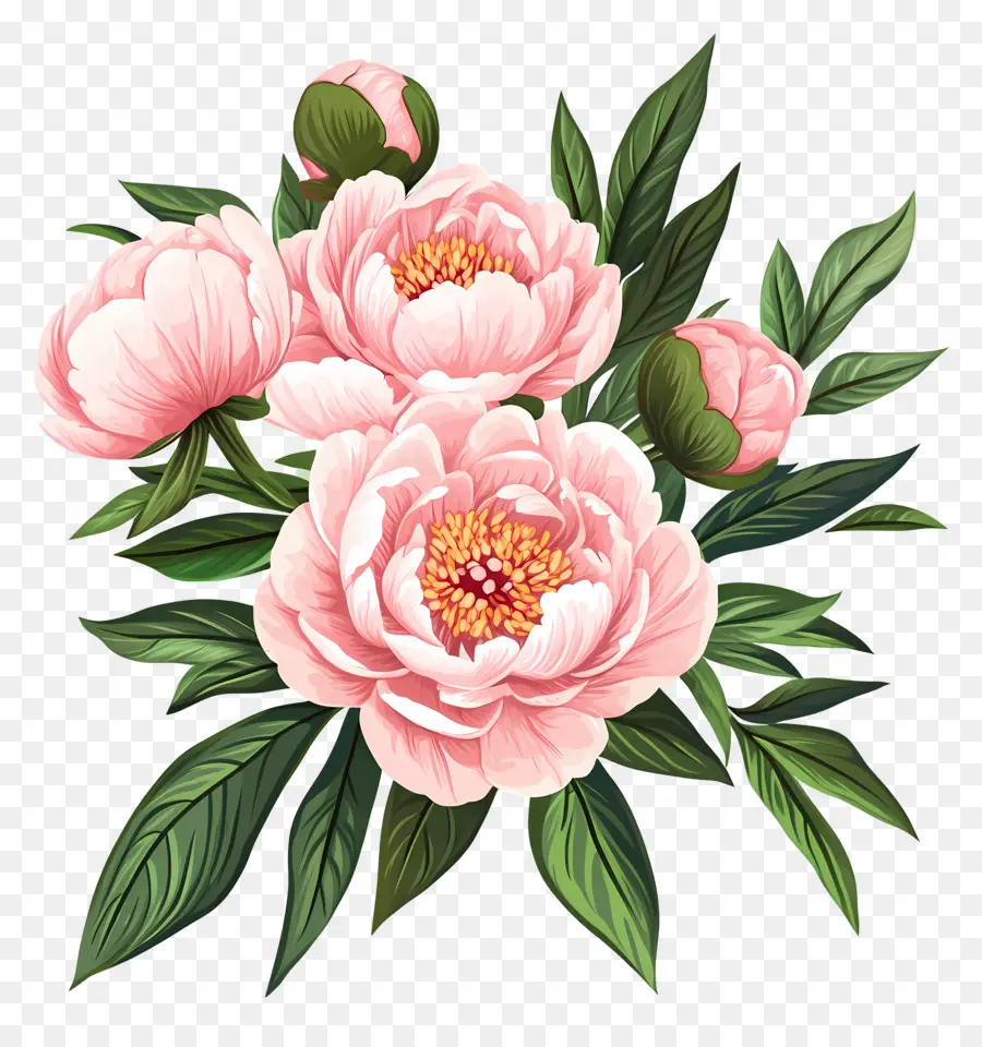 Buket Peony，Bunga Peoni PNG