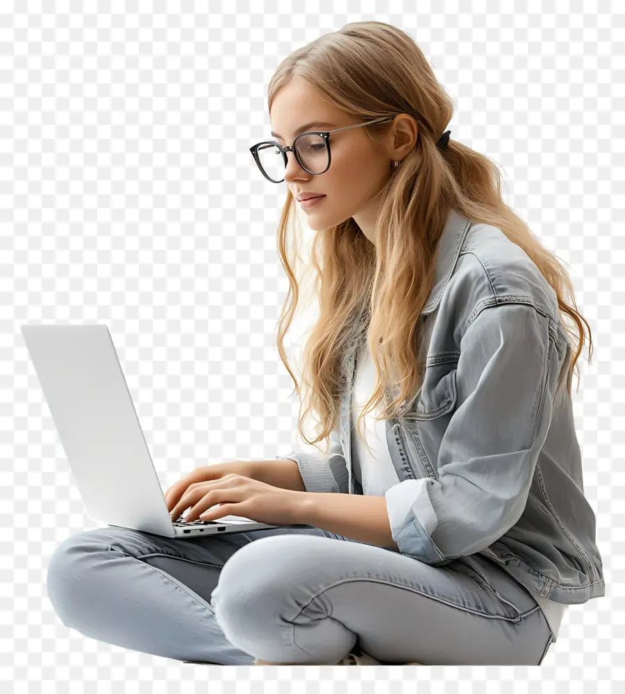 Gadis Dengan Komputer，Wanita Dengan Laptop PNG