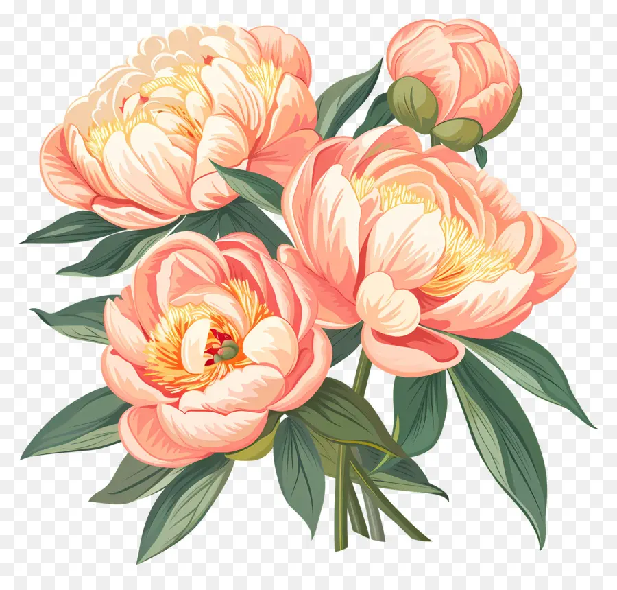 Buket Peony，Bunga Peoni PNG