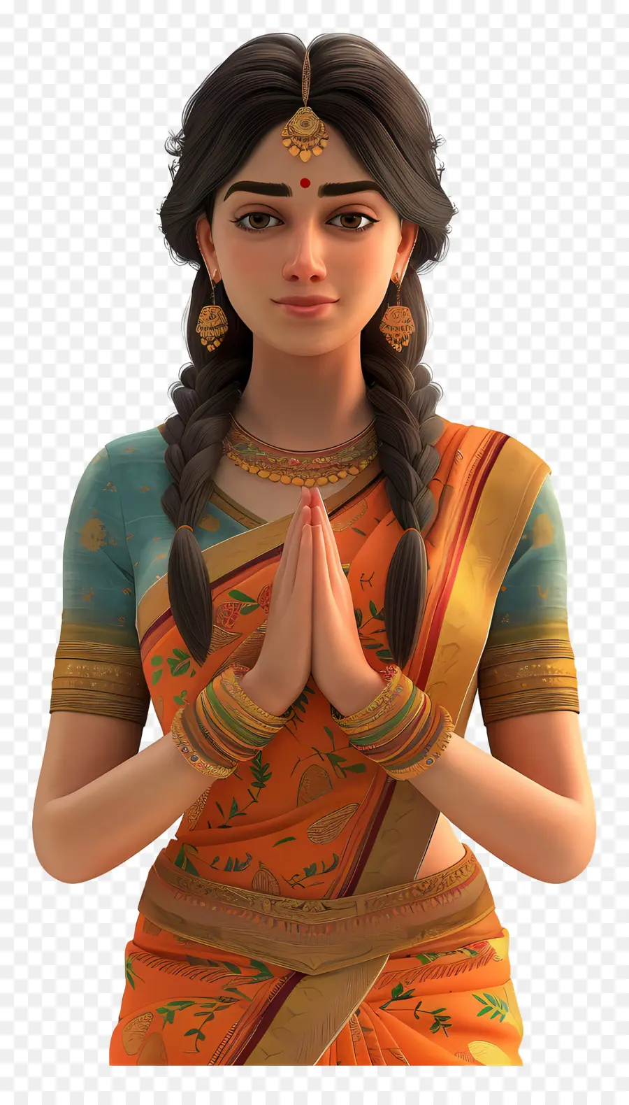 Wanita India，Wanita Tradisional Di Orange Saree PNG