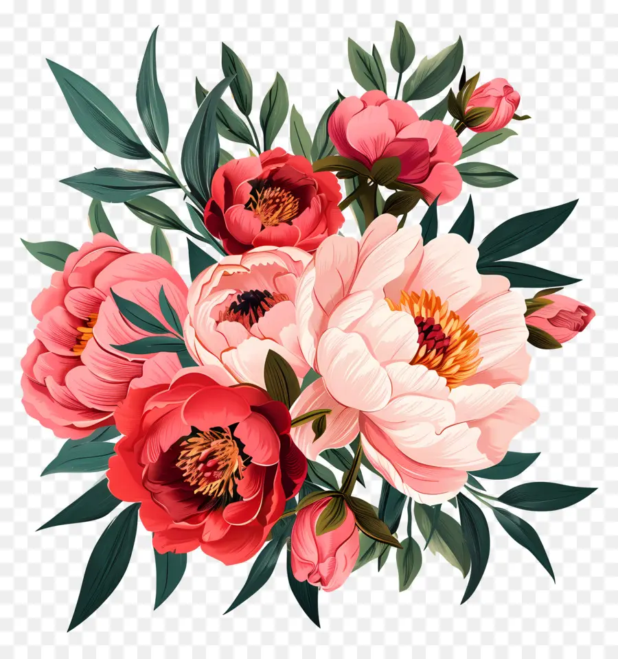 Buket Peony，Peoni PNG