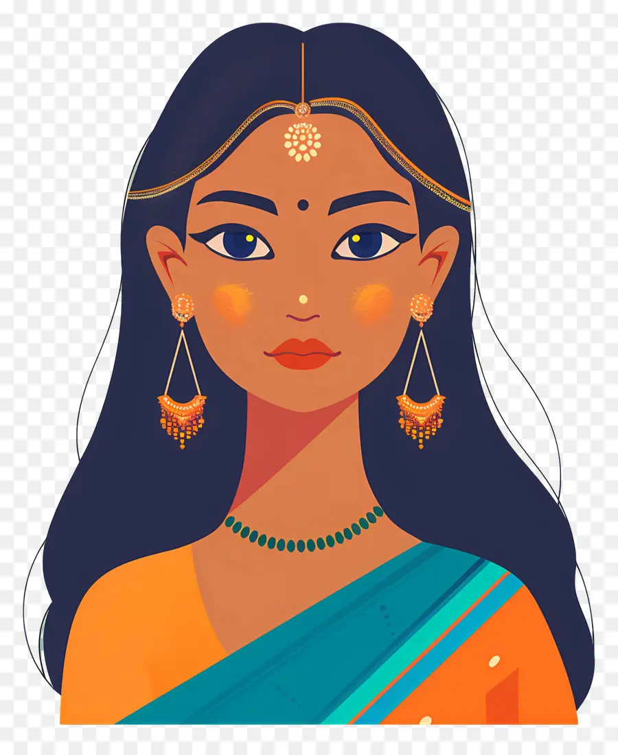 Gadis India，Ilustrasi Wanita Tradisional PNG