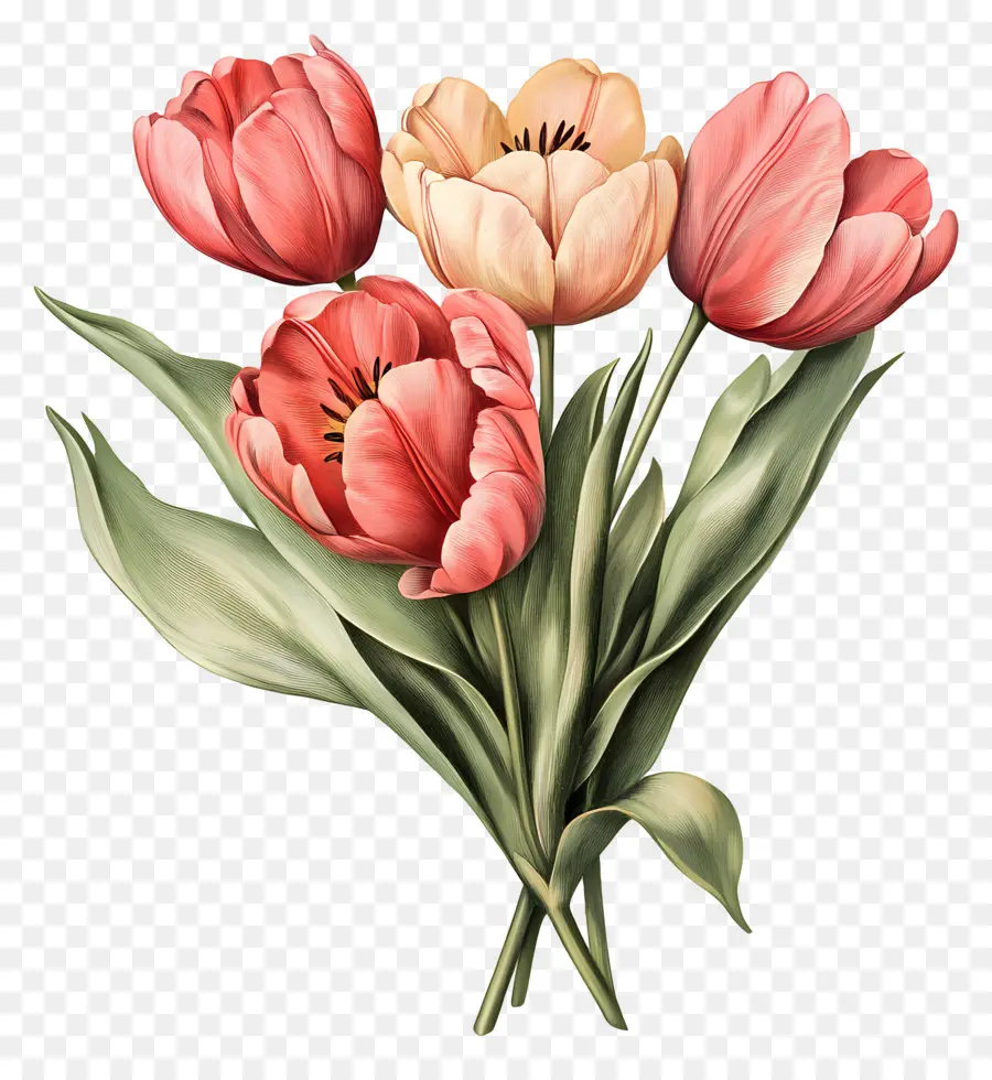 Buket Tulip，Tulip Merah Muda PNG