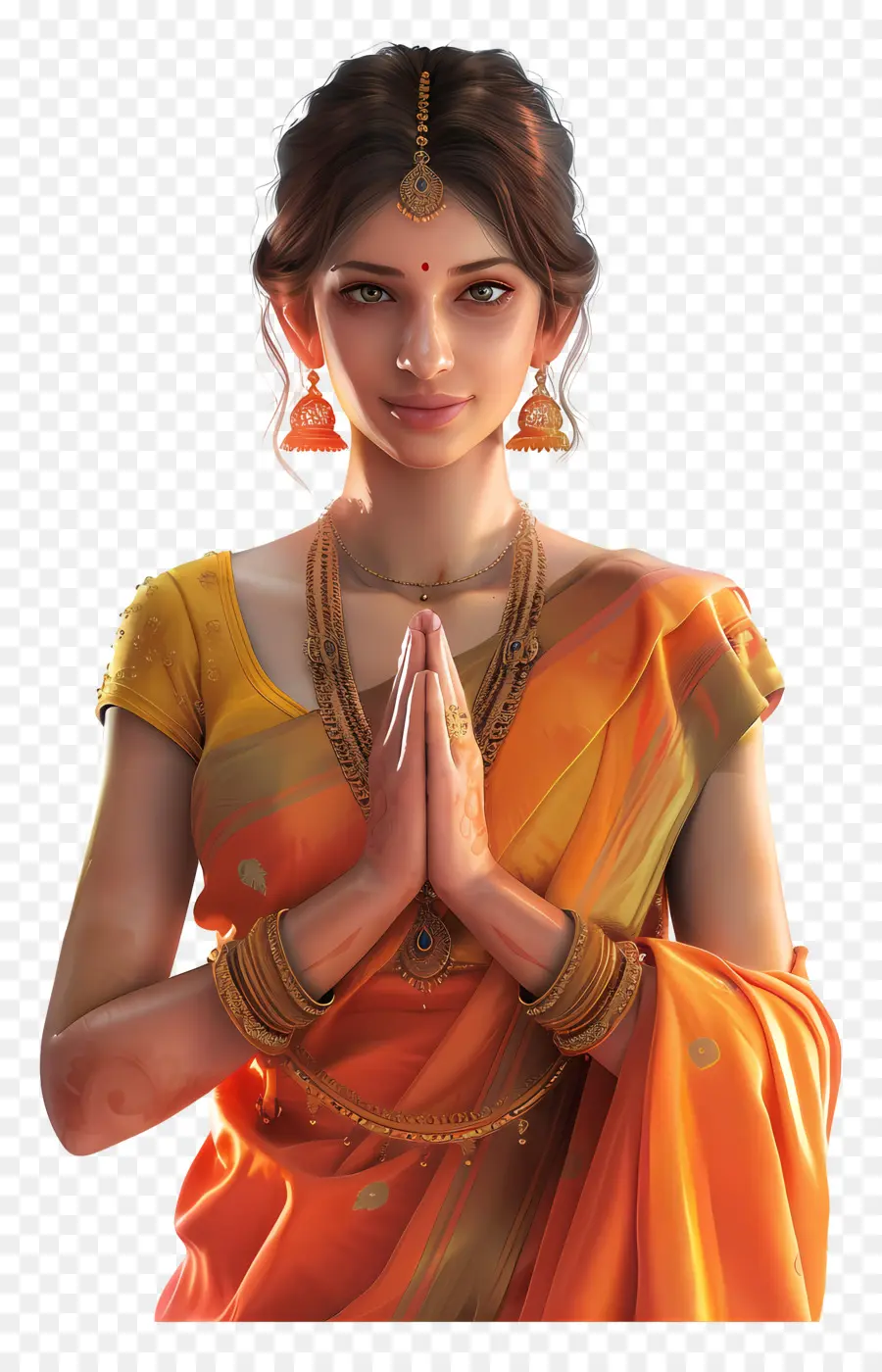 Wanita India，Wanita Tradisional Di Orange Saree PNG