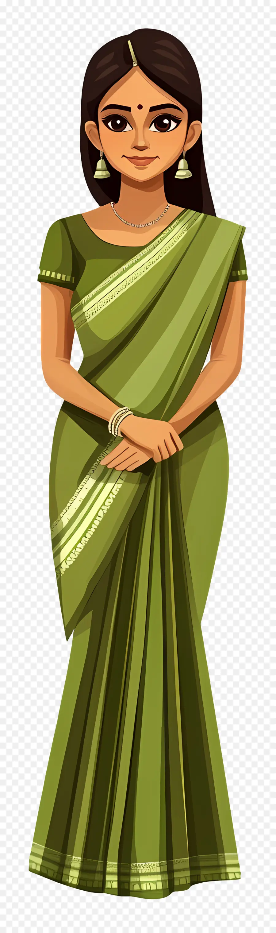 Gadis India，Wanita Di Saree Hijau PNG