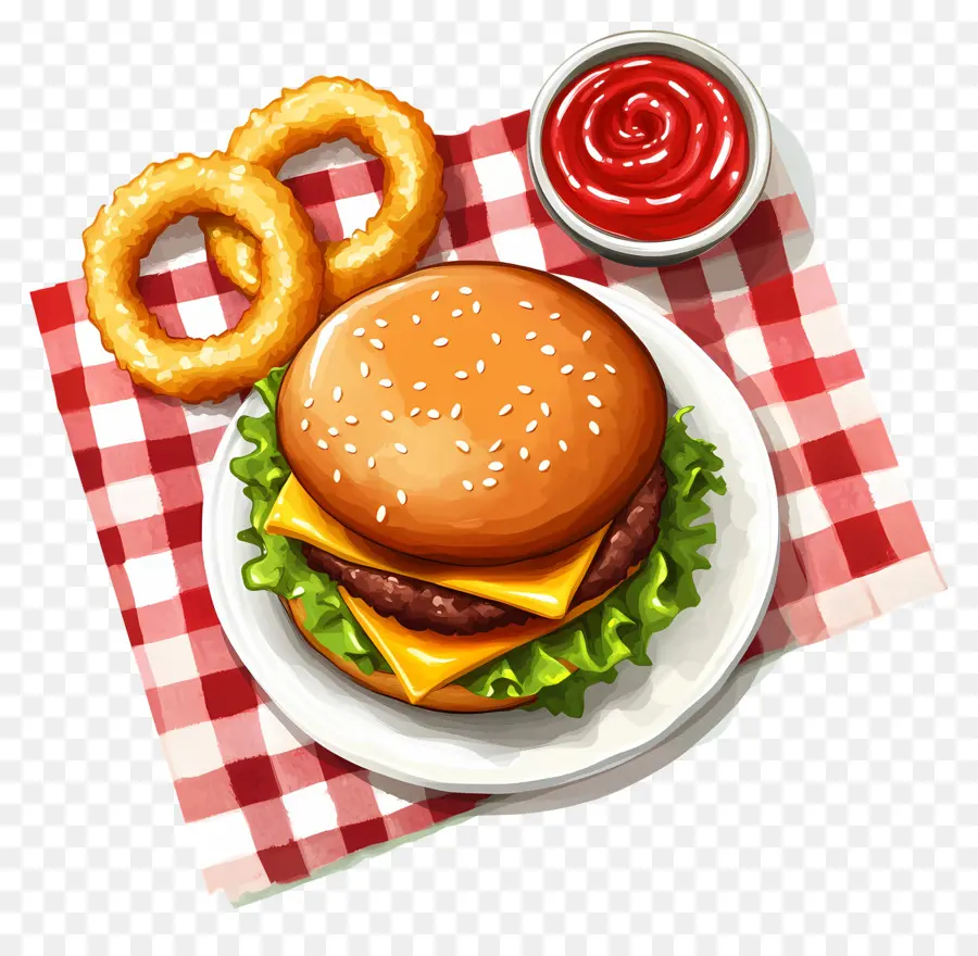 Burger Amerika，Burger Dengan Cincin Bawang PNG