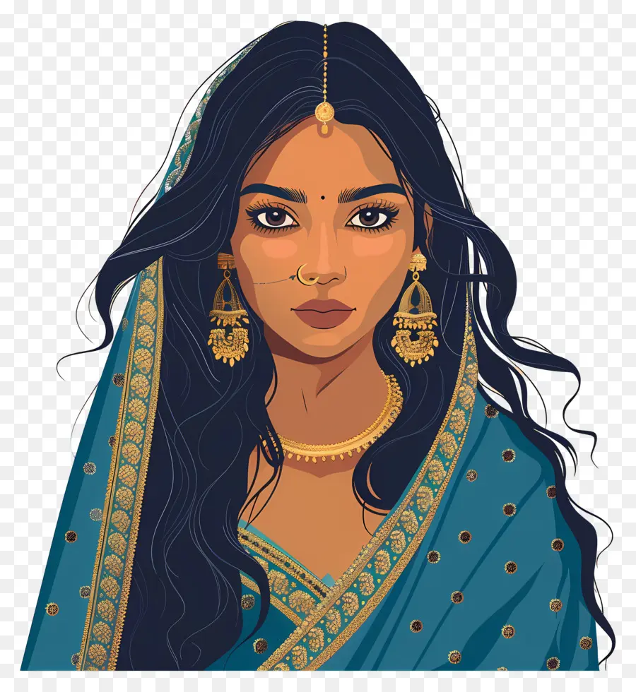 Gadis India，Ilustrasi Wanita Tradisional PNG