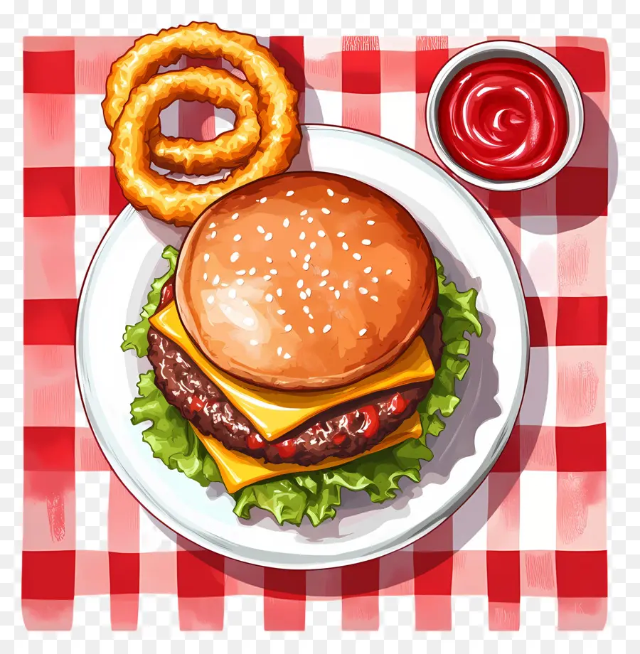 Burger Amerika，Burger Dengan Cincin Bawang PNG