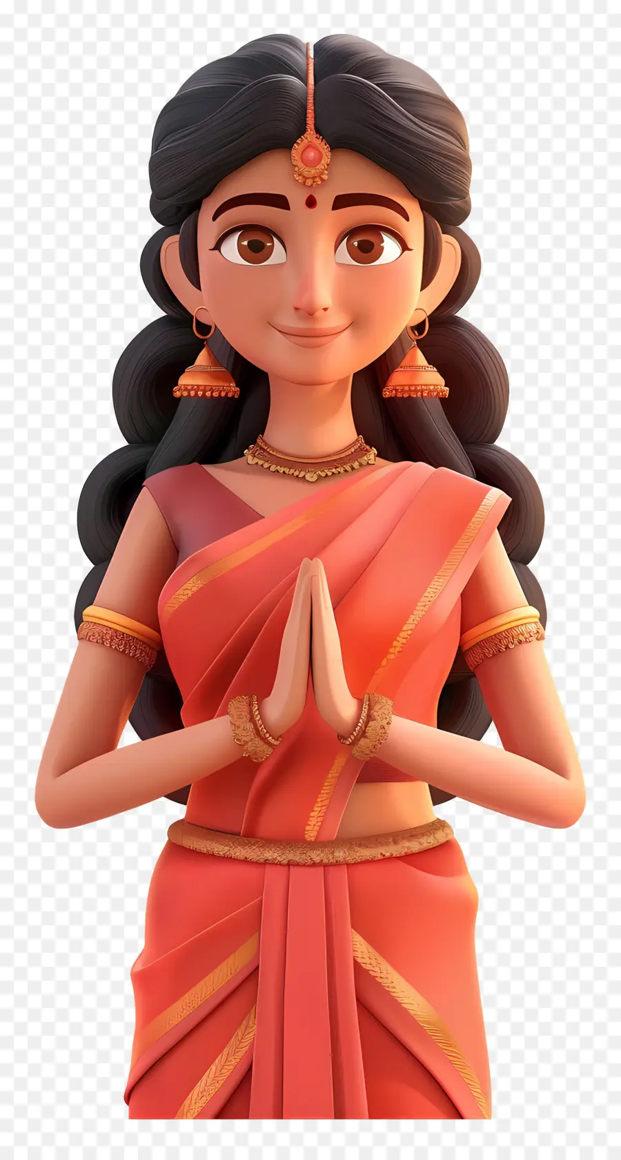 Wanita India，Wanita Tradisional Di Orange Saree PNG