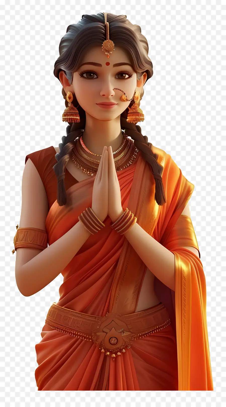 Wanita India，Wanita Tradisional Di Orange Saree PNG