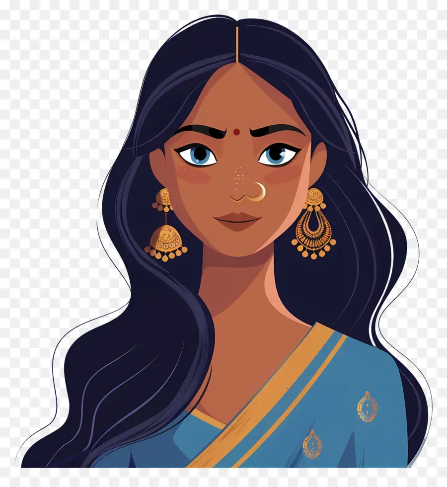 Gadis India，Ilustrasi Wanita Tradisional PNG