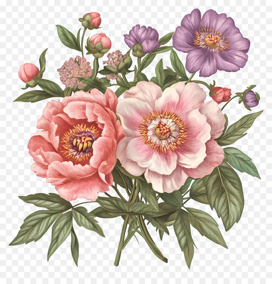 Buket Merah Muda，Peony PNG