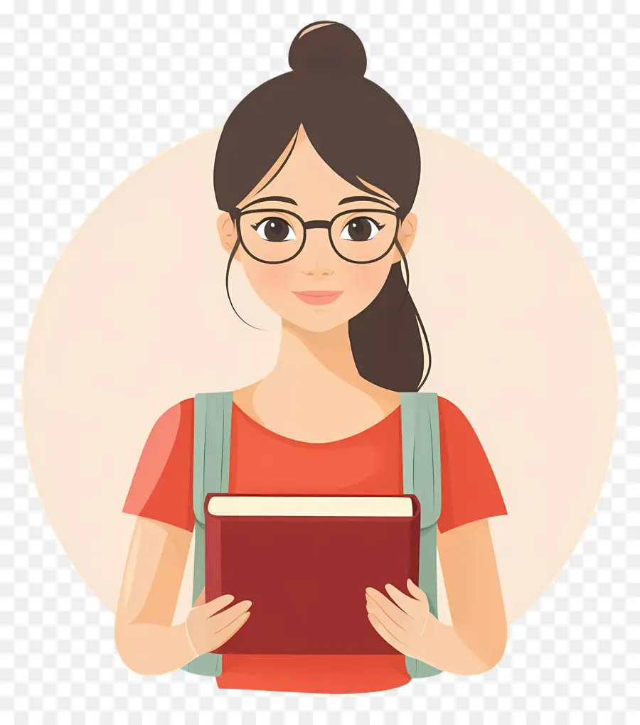 Siswa Perempuan，Gadis Berkacamata Dan Buku PNG