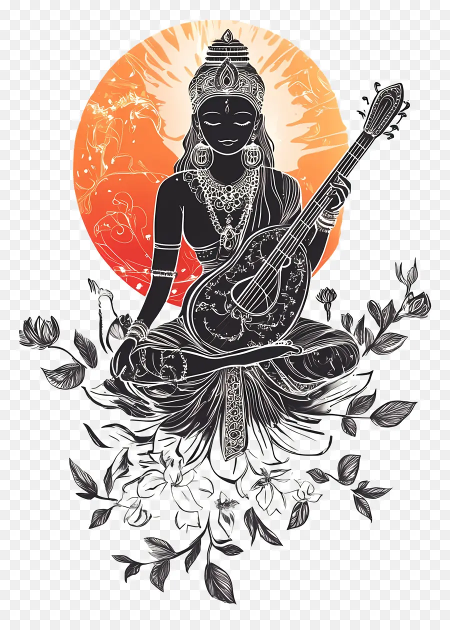 Saraswati，Dewi Dengan Veena PNG